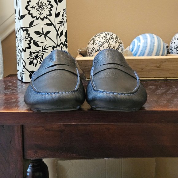 Donald Pliner Men\'s Soft Leather Loafers, Black / Blue Stitching, Sz 13 main image 15